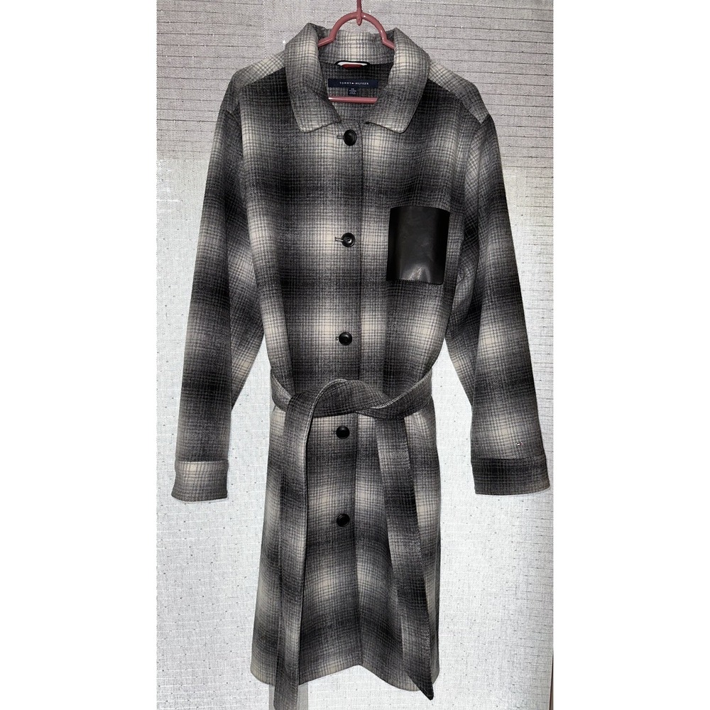 Tommy Hilfiger  Womens Wool Blend Coat Belted - XXL 2XL Black White Plaid *RARE*